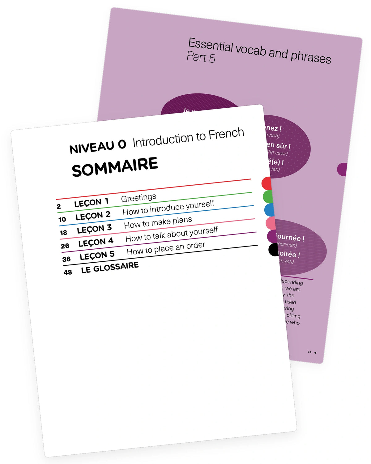 Index and preview of Coucou course book