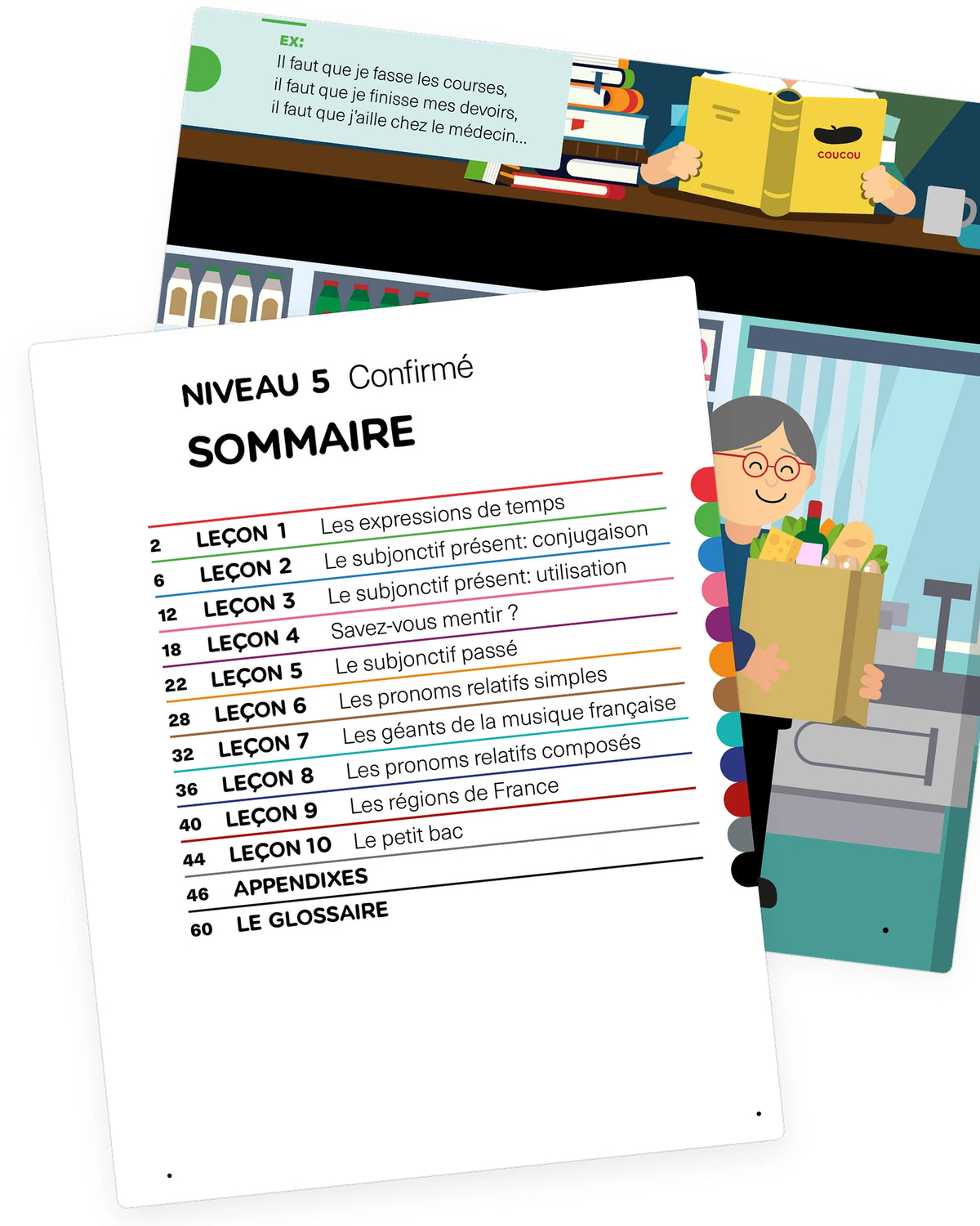 Index and preview of Coucou course book